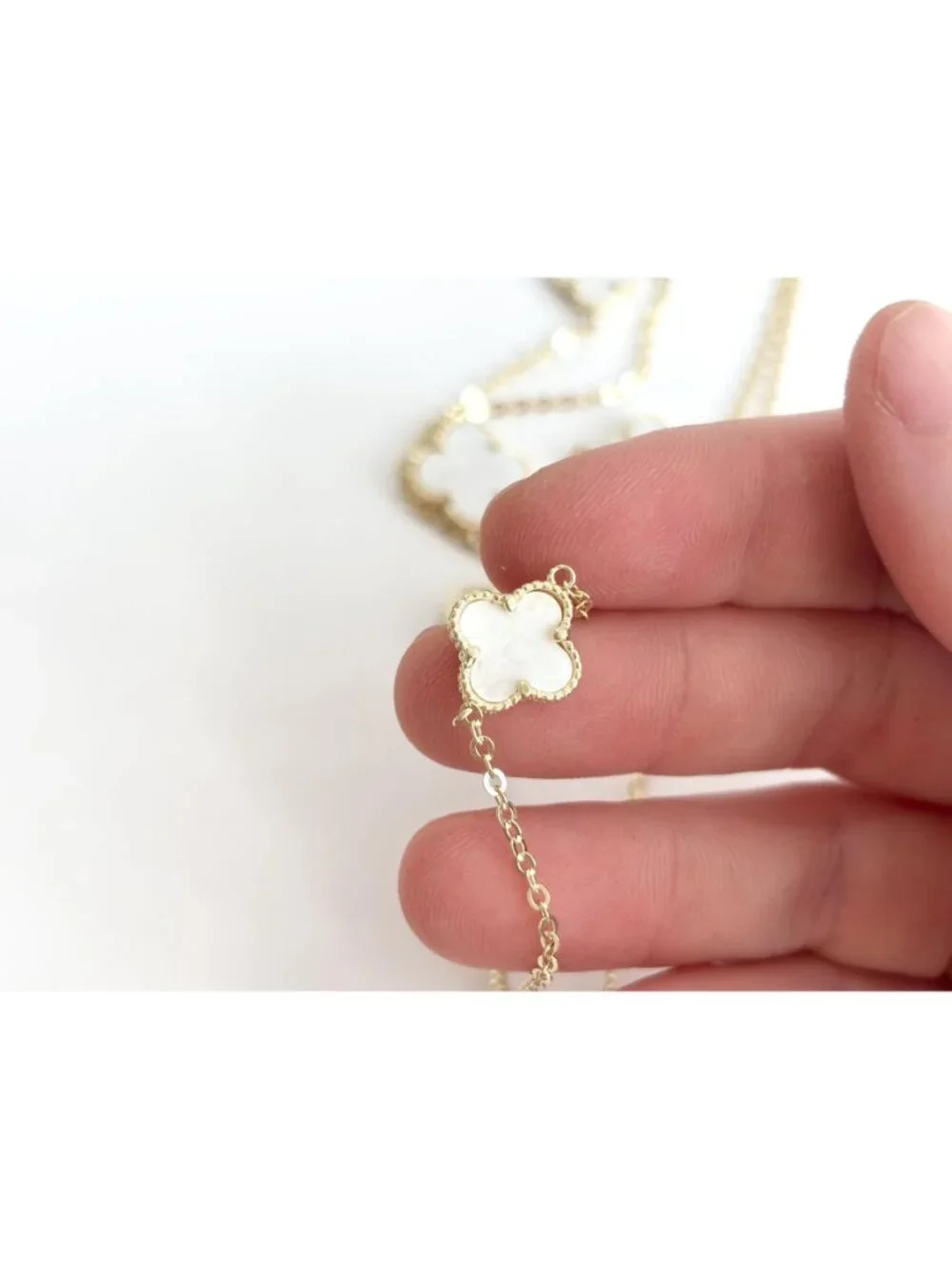 4 Leaf Clover Faux Moonstone Cable Chain Link Vintage Ultra Long Necklace - 36